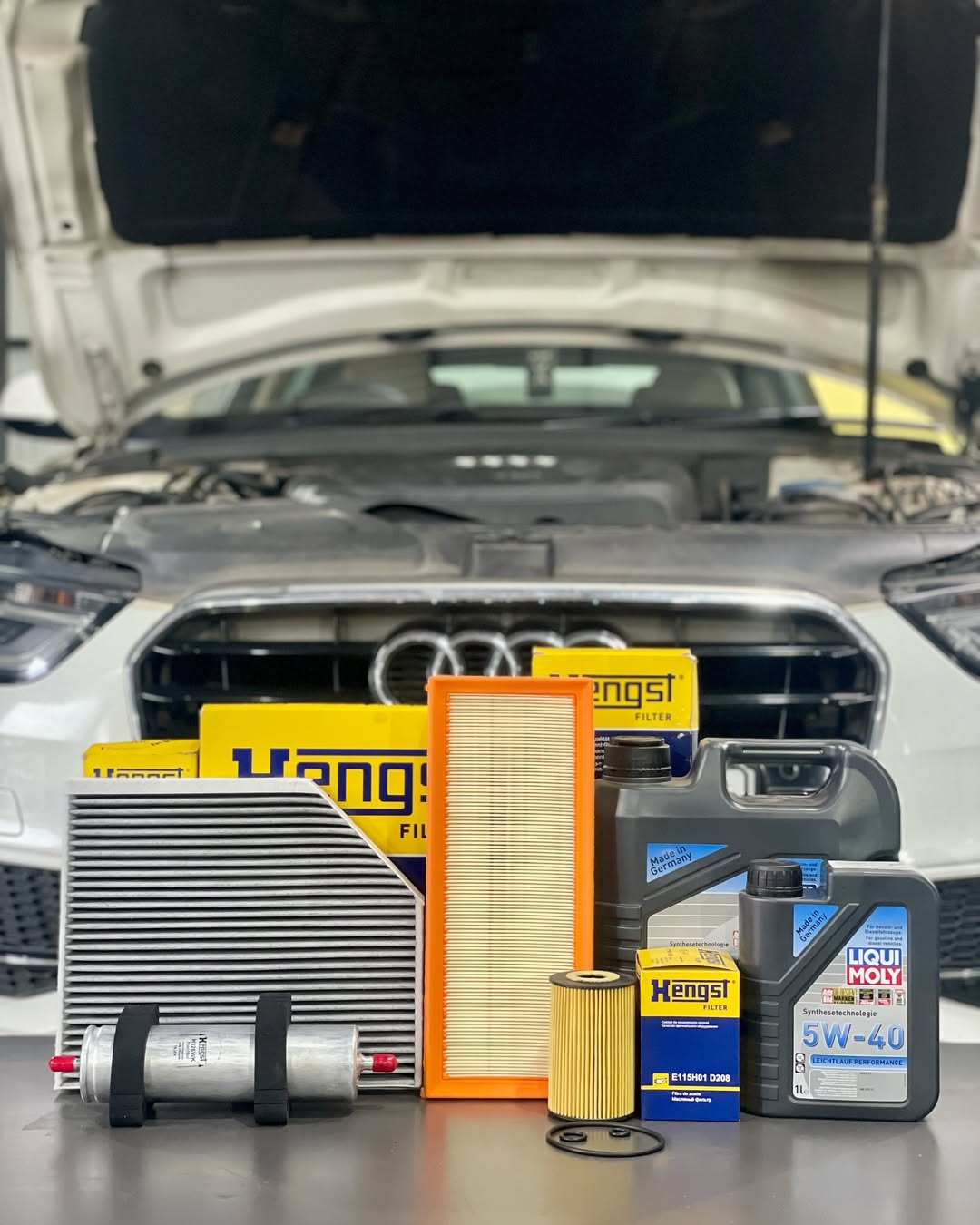 AUDI A4 TDI in for annual service and wheel bearing replacement.Replacing-•Engine oil•Oil filter